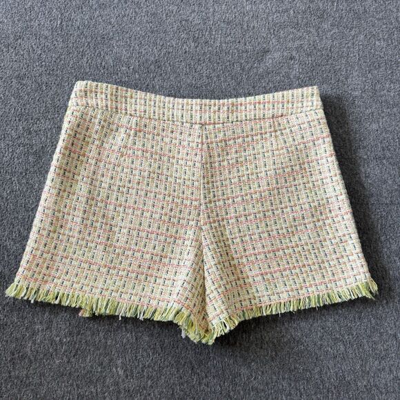 Zara Pink Green Tweed Texture Plaid Mini Skort Skirt Womens Size Medium - Picture 2 of 10